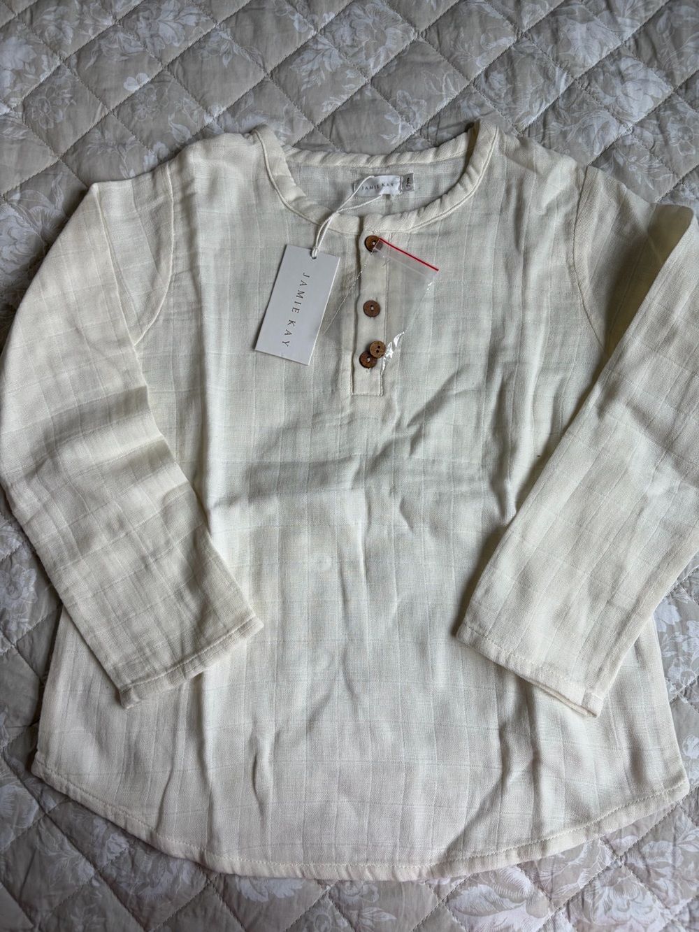 Jamie Kay Cream Textured Long Sleeve Muslim Top with Wooden Buttons